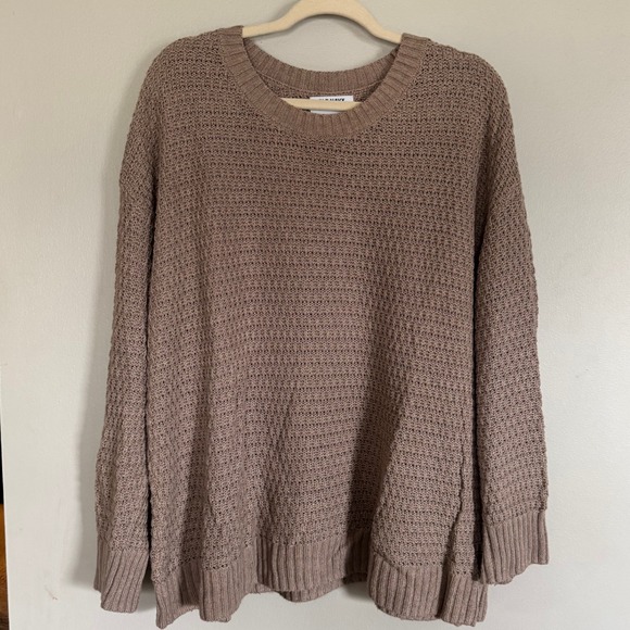 Old Navy Womens Tunic Length Sweater Brown Crew Neck Long Sleeve Knit L - Picture 1 of 3